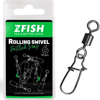 Zfish Obratlík s Karabínou Rolling Swivel & Fastlock Snap 10 ks Veľkosť 12 Nosnosť 18 kg