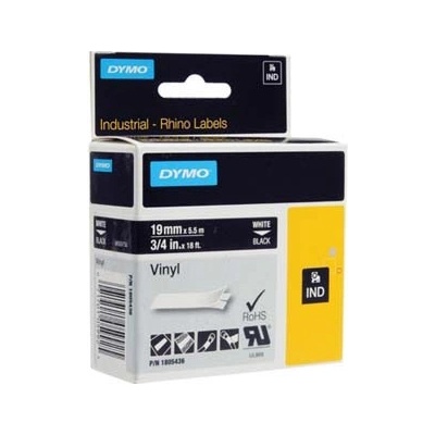 Dymo Rhino 1805436, 19mm x 5,5m, bílý tisk/černý podklad, originální páska