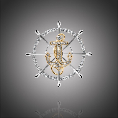 Éternelle brož se zirkony il capitano unisex kotva, kormidlo B2172 zlatá