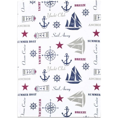 SCANquilt utěrka DEKORO sailing bílomodročervená 50 x 70 cm
