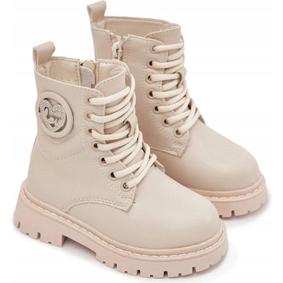 Kotníkové boty dívčí zateplené na zip ozdoba love béžová