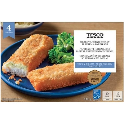 Tesco Obaľované rybie steaky so syrom a bylinkami 440 g