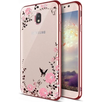 Samsung Луксозен гръб Flowers с камъни за Samsung J730F Galaxy J7 (2017), Розово златен (6031)