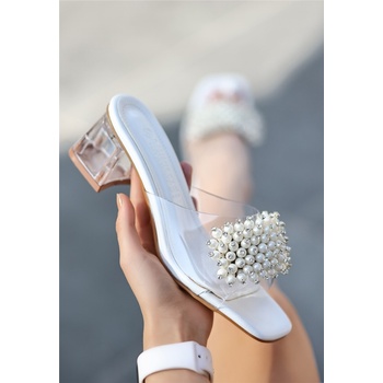 Erbil Shoes Дамски чехли с мъниста - Бели #371997 (371997_Бяло)