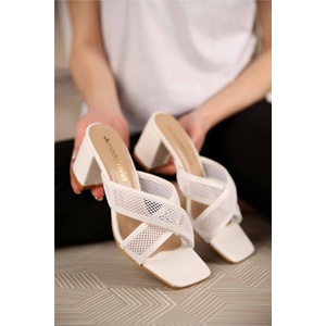 Moda Trend Дамски чехли с ток - Бели 300832 (300832_Бяло)