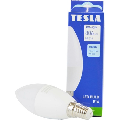 Tesla LED žiarovka CANDLE sviečka, E14, 7 W, 230 V, 806 lm, 25000 h, 4000K denná biela, 180 st. CL140740-1
