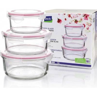 GLASSLOCK Sada sklenených dóz okrúhle 1 x 400 ml 1 x 715 ml 1 x 950 ml 3 ks