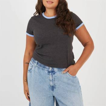 Brave Soul BS Plus Size Short Sleeve Chest Pocket T-shit with Contrast Neck and Sleeve Rib - Charcoal/Crnflw