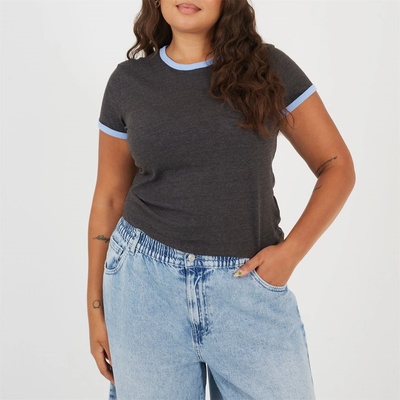 Brave Soul BS Plus Size Short Sleeve Chest Pocket T-shit with Contrast Neck and Sleeve Rib - Charcoal/Crnflw