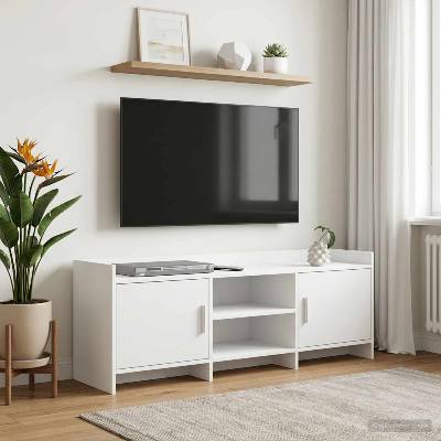 vidaXL ТВ шкаф 130 x 33 x 47 см Бяло Инженерна дървесина (8011171)