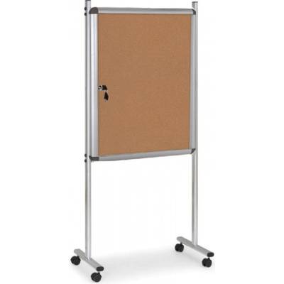 B2B Partner Vnitřní vitrína na stojanu, 720 x 980 mm, korková, oboustranná, s kolečky