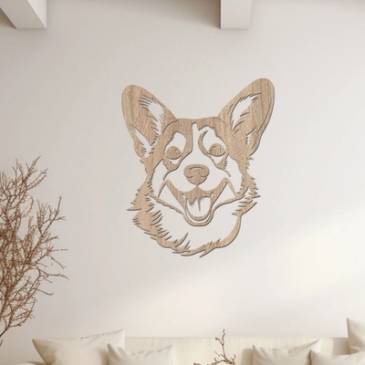 dřevo života Dřevěná dekorace na stěnu psa Corgi hlava Rozměry (cm): 50x60, Zvolte barvu dekoru: Dub Sonoma