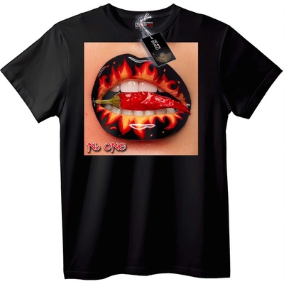NOONEBRAND Тениска Никой огнени устни - 2XL, Black
