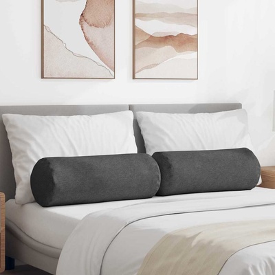 vidaXL Възглавници валяци 2 pcs Тъмен сив Ø 25 x 70 см Кордюрова тъкан (42014347)