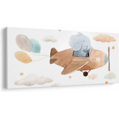 Obraz - Akvarelový slon v lietadle, jednodielne 250x125 cm