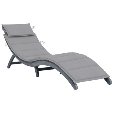 vidaXL Шезлонг с шалте, сив, масивно акациево дърво (3064045)