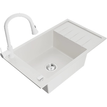 Mexen Elias мивка от гранит с 1 отделение с отцедник и кухненски смесител Elia, бял - 6511-20-670101-20 (6511-20-670101-20)