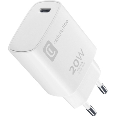 Cellularline Зарядно 220V, тип порт USB-C, 20W, Micro pack, бял цвят