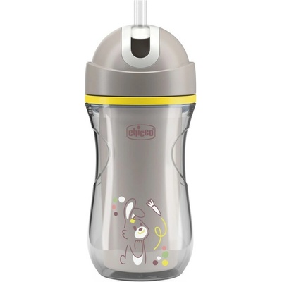 Chicco Netečúci hrnček / Hrnček s cumlíkom a slamkou, nekvapkajúci, 266ml, sivý, 14m+