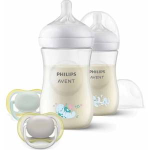 Philips Комплект Philips Avent - Natural Response 3.0, Шишета РР 2 х 260 ml + 2 х Залъгалки (0-6), море (SCD837/11) - baby