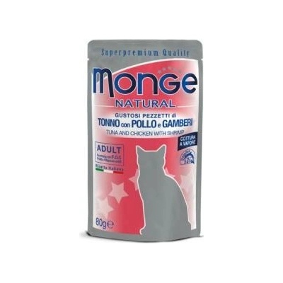 Monge Natural tuniak a kura v želé s krevetami 80 g