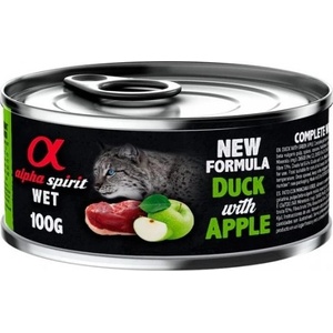 Alpha Spirit Complete wet cat food - консерва за котки с Патица и ябълки, 93% месо и 4% плодове - 100 гр 6005309