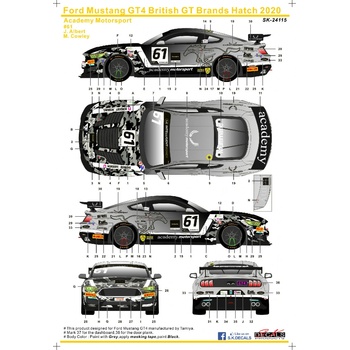 Academy Obtlačok SKDECALS SK24115 Ford Mustang GT4 British GT Brands Hatch 2020 Motorsport 1:24