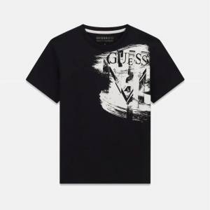 GUESS Черна тениска за момче с бяла щампа с надпис Guess