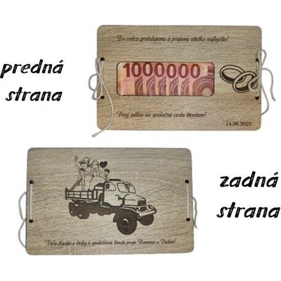 Dřevěná svatební obálka na peníze - farmáři