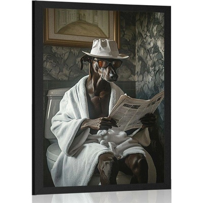 Plakát pes s novinami na záchodě - 60x90 silver