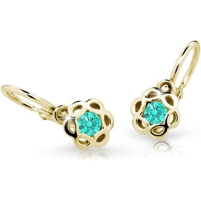 Danfil dětské náušnice kytičky C2179 ze žlutého zlata s kamínkem Mint Green zapínání brizura