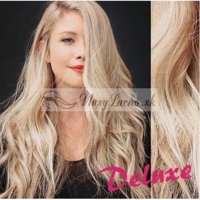 DELUXE platinové blond Clip in vlasy vlnité 50-53 cm