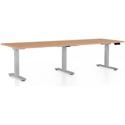 Rauman Výškovo nastaviteľný stôl OfficeTech Long, 240 x 80 cm sivá podnož buk