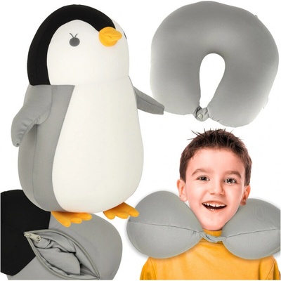 Polštář cestovní 2v1 rohlík pod krk do auta letadla Penguin