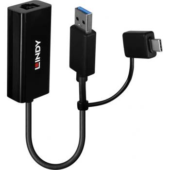 Lindy LNY-43412, USB 3.2 към Gigabit Ethernet, 1000 Mbps, USB-A/USB-C, черен (LNY-43412)
