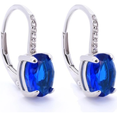 Rafity stříbrné náušnice se safírem a zirkony E0069KL-0805