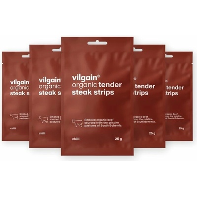Vilgain Sušené steakové prúžky BIO chilli 5 x 25 g
