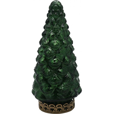 Tmavě zelený skleněný dekorační svítící stromek LED Tree - Ø 8*16 cm - Clayre & Eef