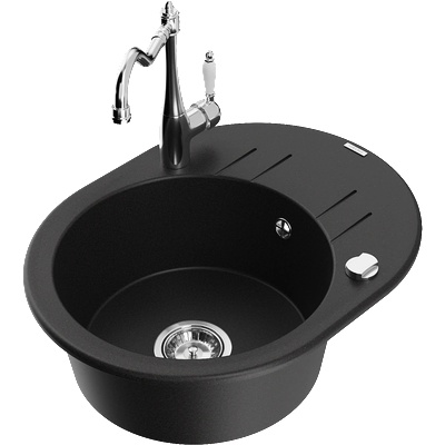 Mexen Kevin гранитна мивка с 1 гнездо и отцедник и кухненски кран Carla, черен - 6517-77-670700-00 (6517-77-670700-00)