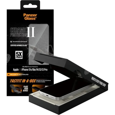 Panzer Стъклен протектор PanzerGlass за Iphone 17e/16e/14/13/13 Pro, Ceramic, UWF w. Fastfit in-a-box
