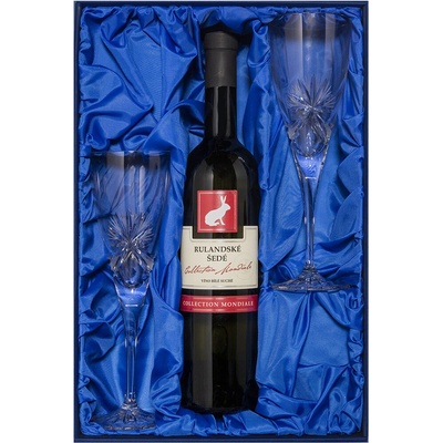 Bohemia Crystal Dárková sada bílé víno Rulandské šedé a 2 broušené sklenice brus Mašle 260 ml