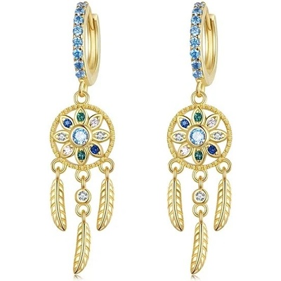 P&J Jewellery stříbrné moissanitové náušnice Lapač snů SME8 zlatá