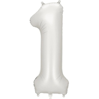 PartyDeco Balón Číslo 1 matný strieborný 86 cm