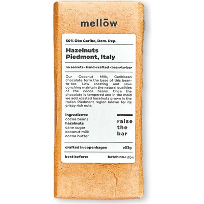 Mellow Chocolate 50% hořká čokoláda Hazelnuts Piedmont Italy BIO 53 g