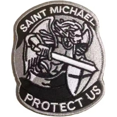WARAGOD Vyšívaná nášivka Saint Michael Protect Us, šedá