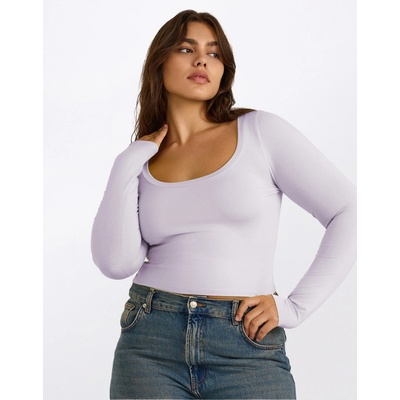 Organic Basics Everyday Scoop Neck Long Sleeve Tee Soft Lilac