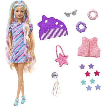 Mattel Детска играчка Barbie, Комплект кукла с дълга коса и звезди, 21.5см, 1710316