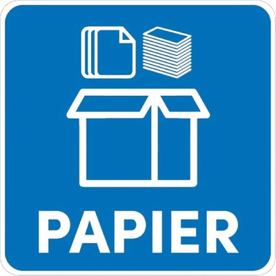 Samolepka/nálepka/označenie na separovaný odpad – PAPIER, 15 x 15 cm