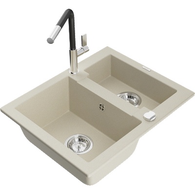 Mexen Carlos гранитна мивка с 1, 5 камери с кухненски смесител Flora, бежов - 6518-69-670401-07 (6518-69-670401-07)