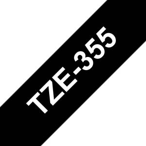 Brother TZe-355, 24 мм x 8 м, ламинирана, бял текст на черен фон (TZe-355)